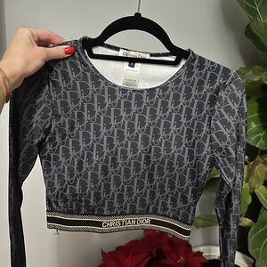 Dior Black Monogram Long Sleeve Crop Top
